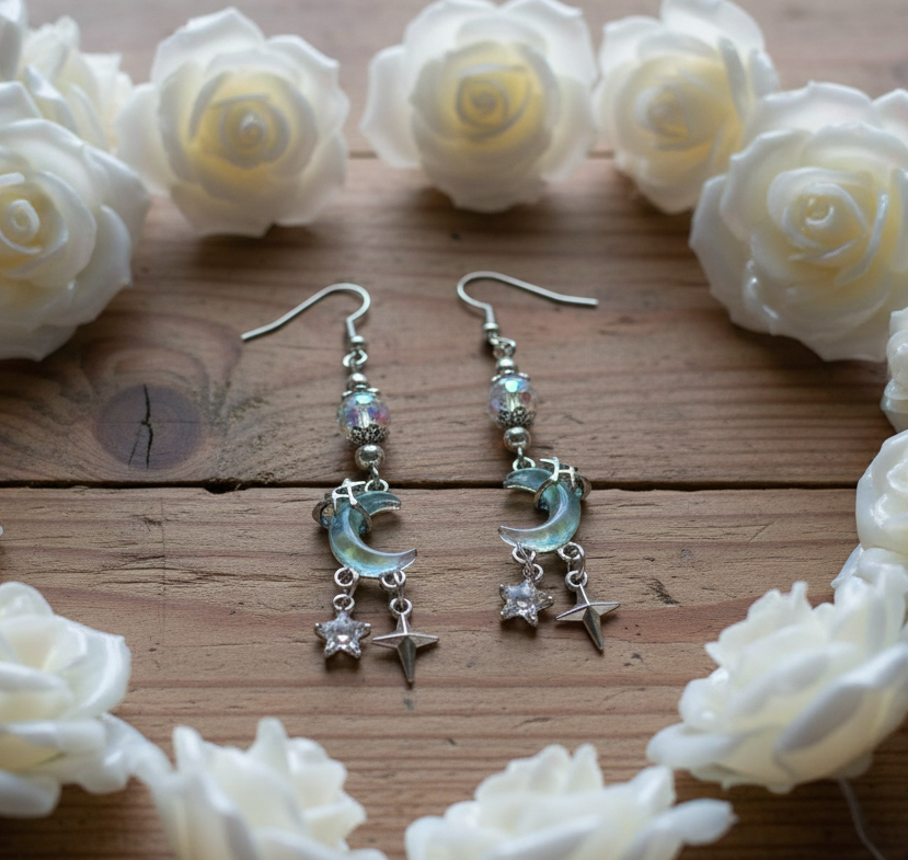 Blue Ocean Rhinestone Glass/Crystal Bead Earrings
