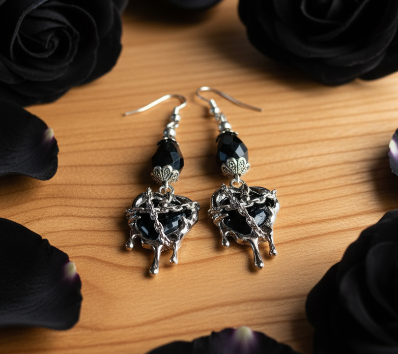 Chained Heart/Stainless Steel Charm Earrings