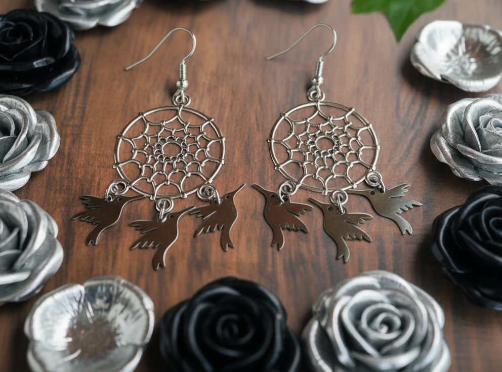 Dream Catcher/Hummingbird Charm Earrings