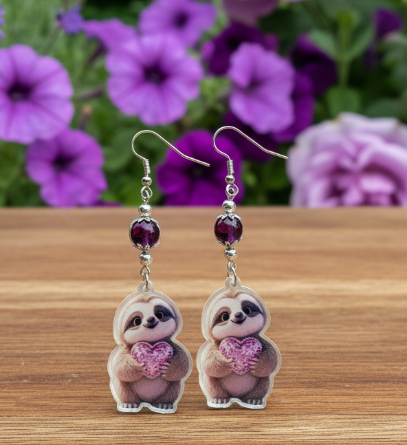 Sloth Earrings With Alcohol Ink Beads