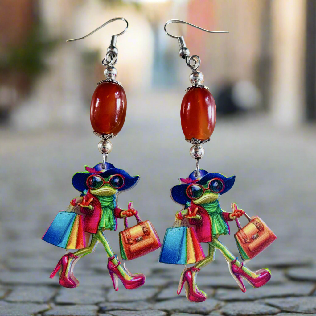 Acrylic Shopping Frog Earrings