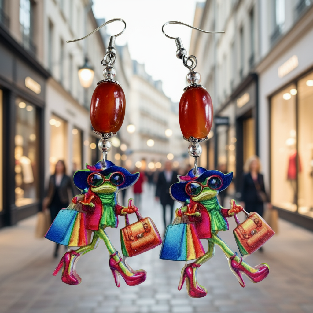 Acrylic Shopping Frog Earrings