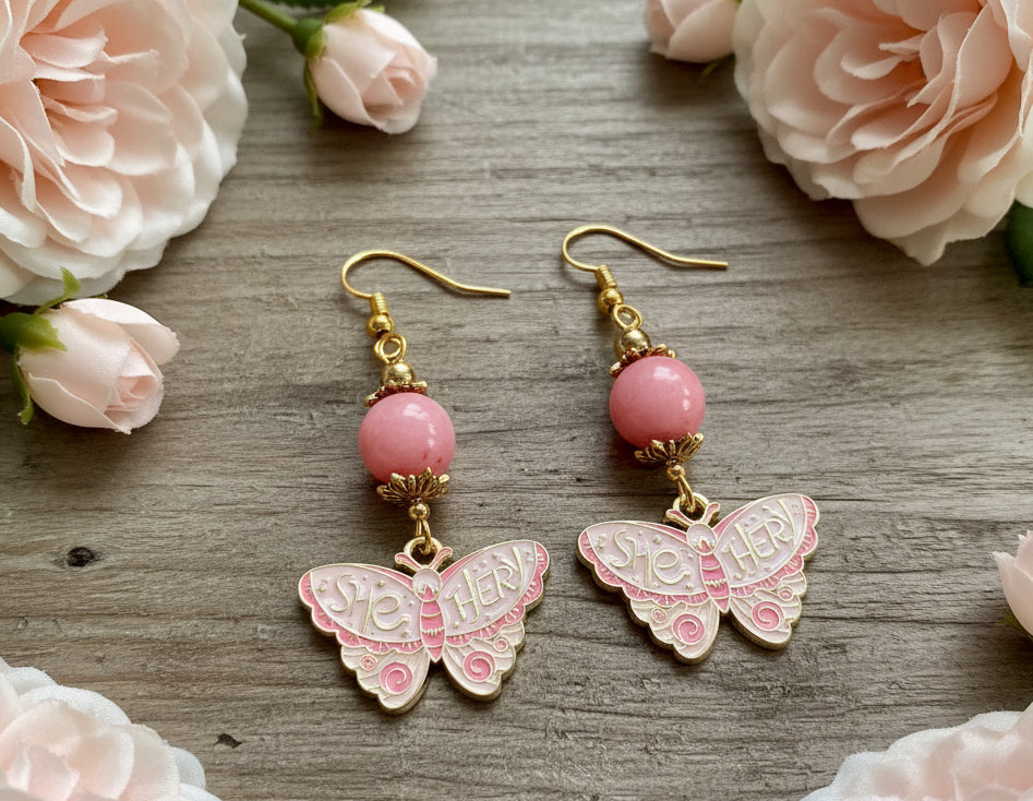 Jasper Gemstone Bead with Moth Charms