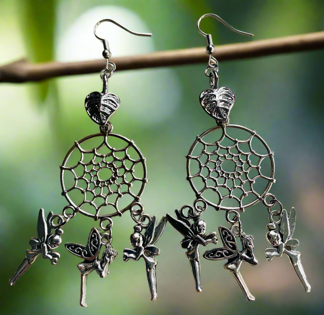 Dream Catcher Earrings with Fairy Charms