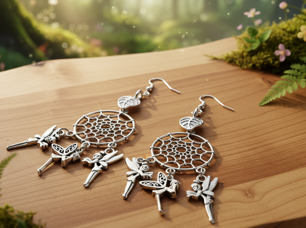 Dream Catcher Earrings with Fairy Charms