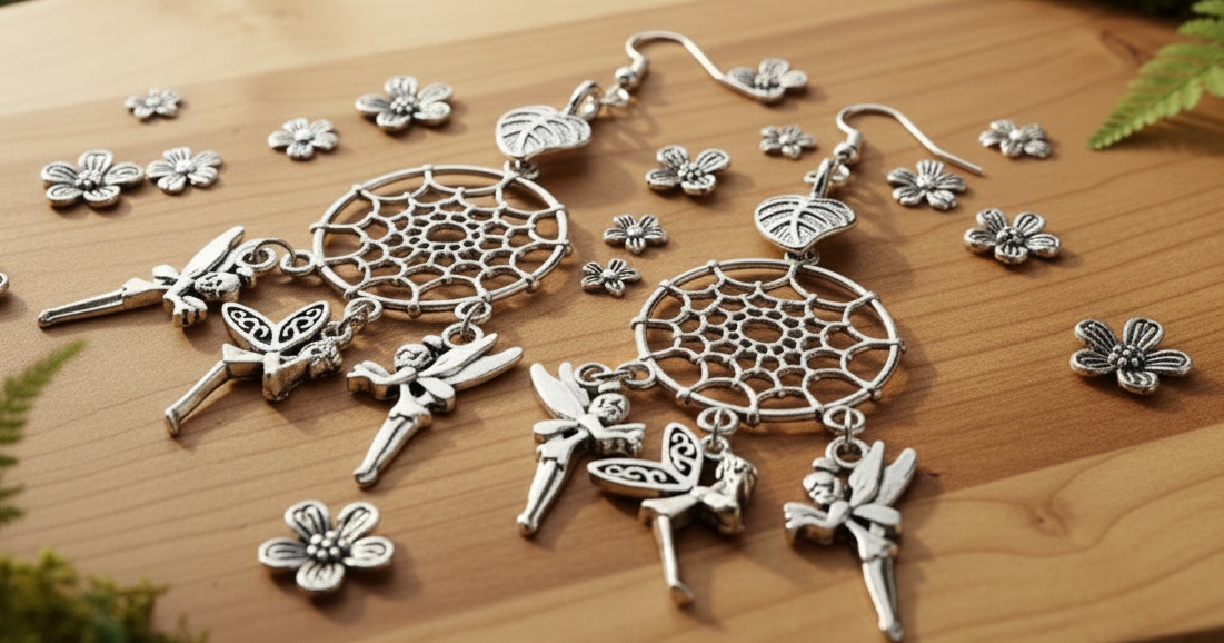 Dream Catcher Earrings with Fairy Charms