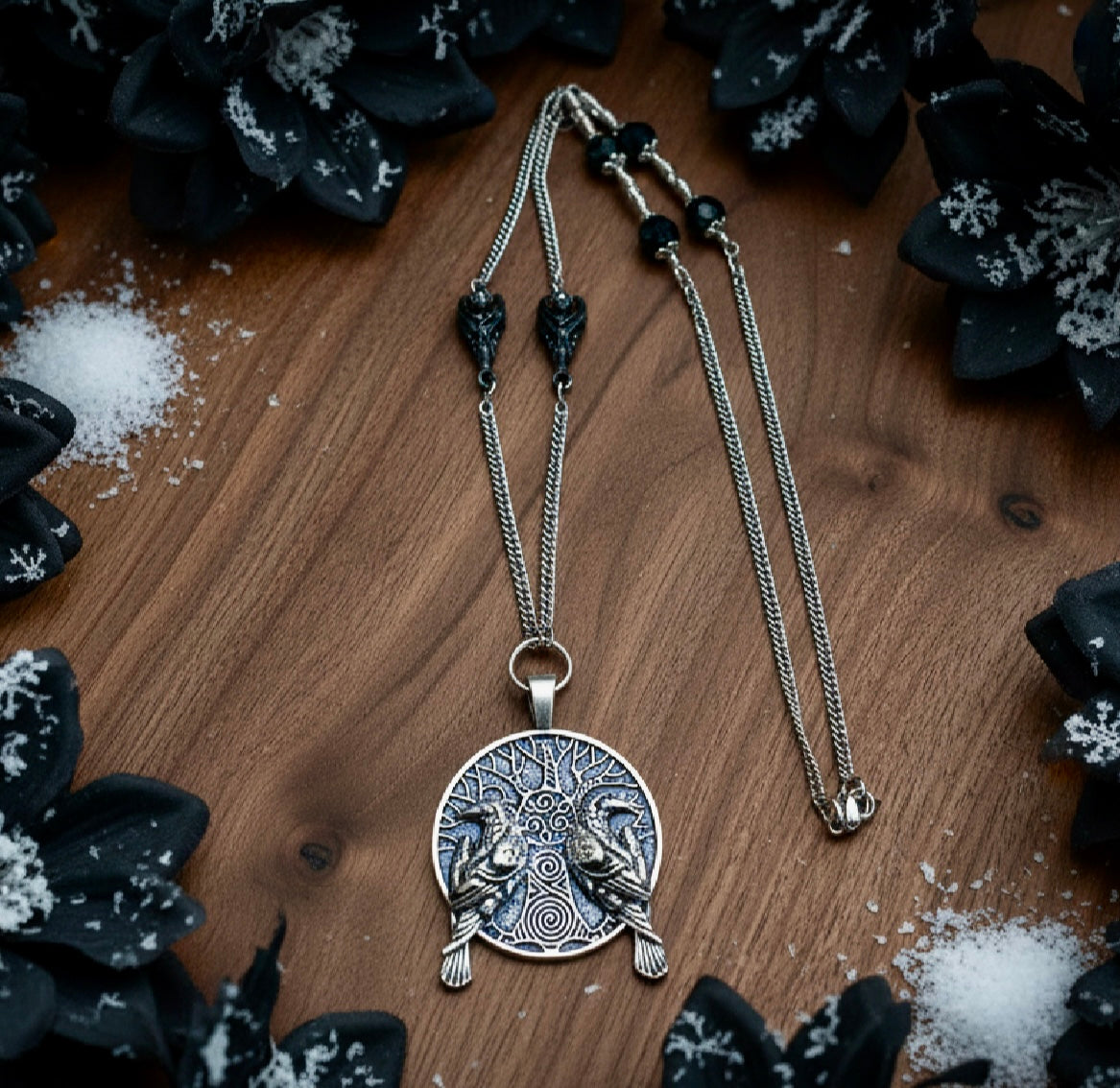 Zinc Alloy Raven/Tree of Life Pendant Necklace