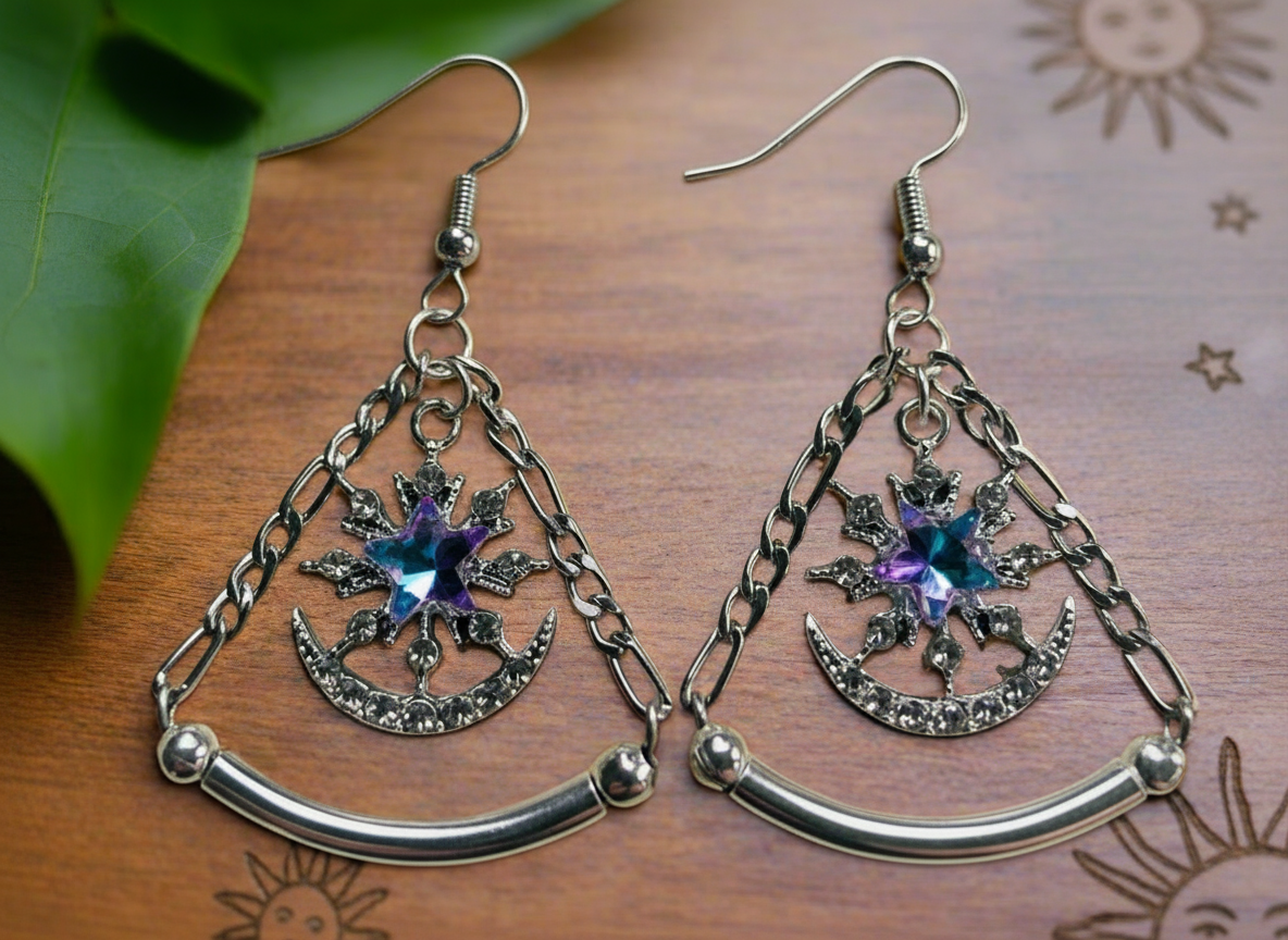 Prism Crystal Charms/Curved ‘Noodle’ Spacer Earrings