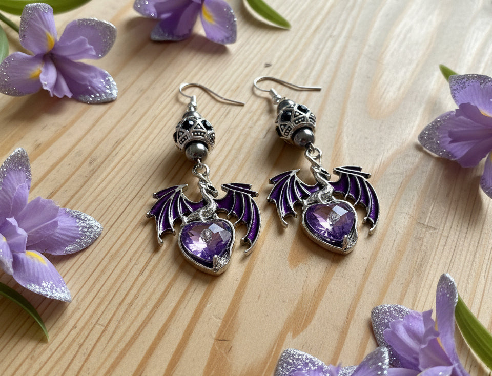 Alloy/Glass Dragon Charm Earrings