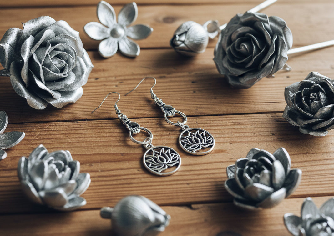 Lotus Flower Charm Earrings