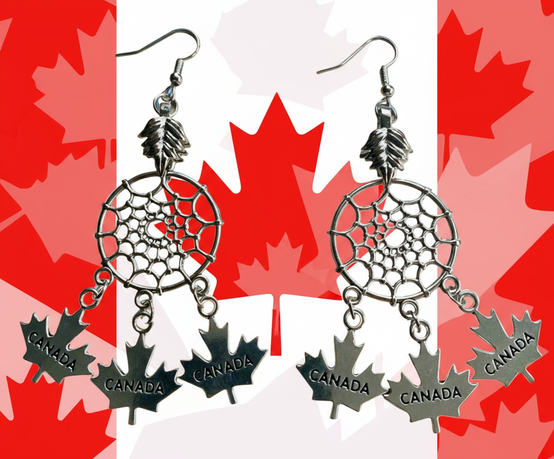 Dream Catcher earrings with Canada Maple Leaf Charms