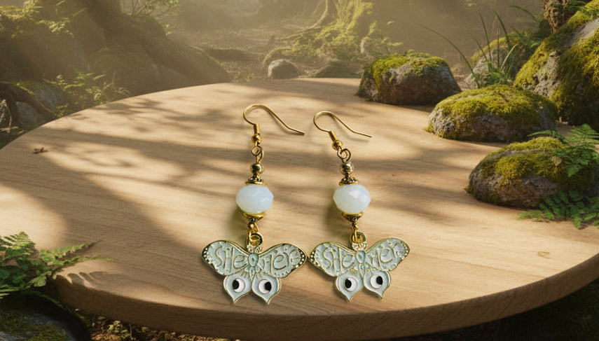 Angelite Bead/Moth Charm Earrings