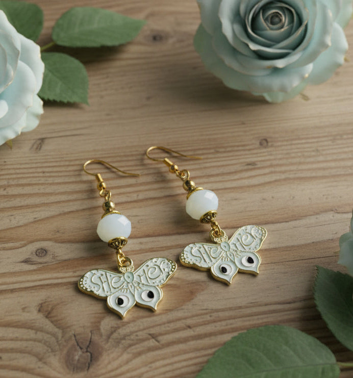Angelite Bead/Moth Charm Earrings