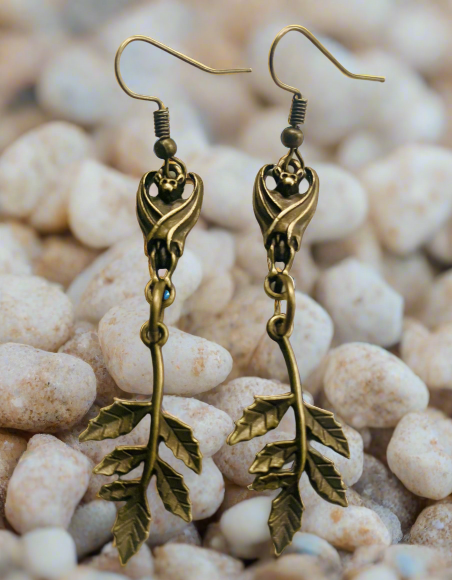 Antiqued Bronze Leaf/Bat Connector Earrings