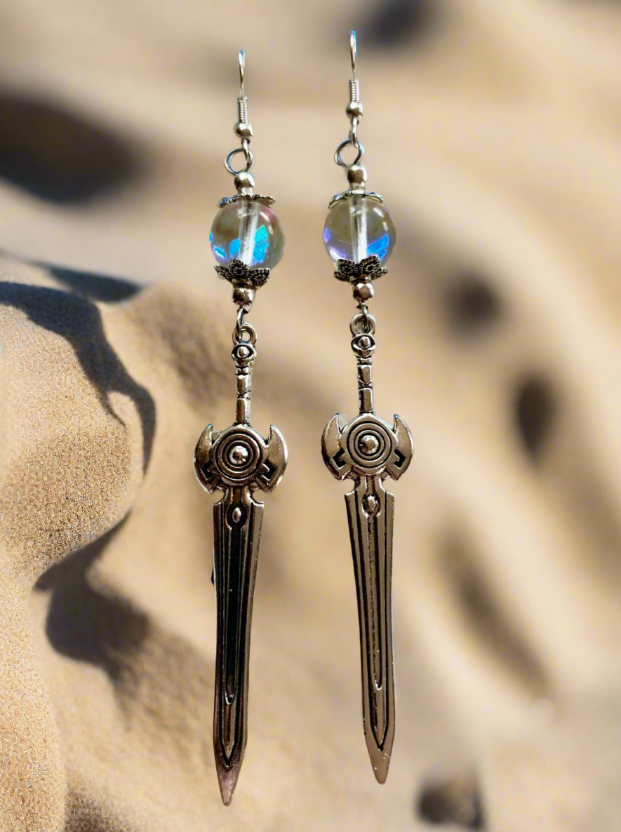4 inch Stainless Steel & Sea Opal Mermaid Glass Bead Earrings