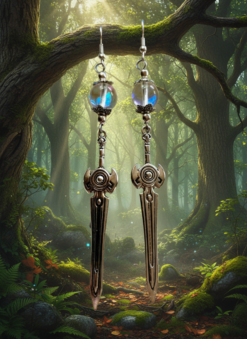 4 inch Stainless Steel & Sea Opal Mermaid Glass Bead Earrings