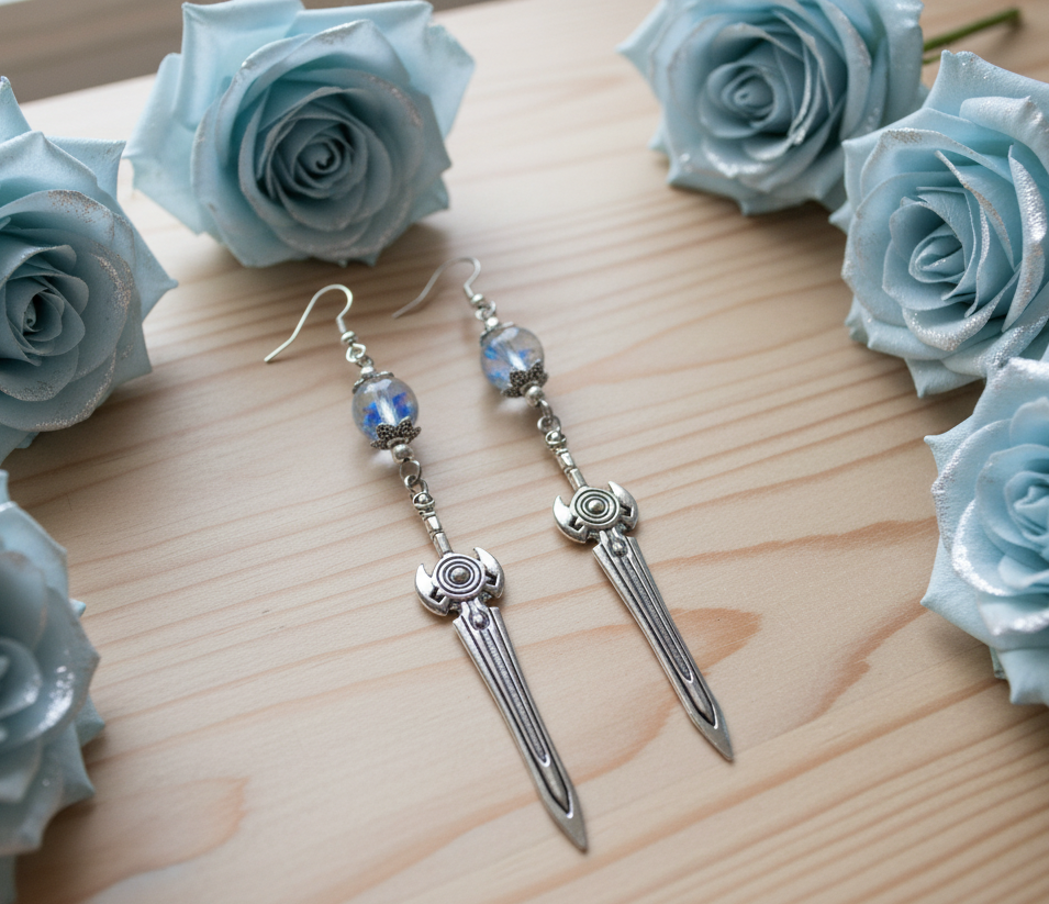 4 inch Stainless Steel & Sea Opal Mermaid Glass Bead Earrings