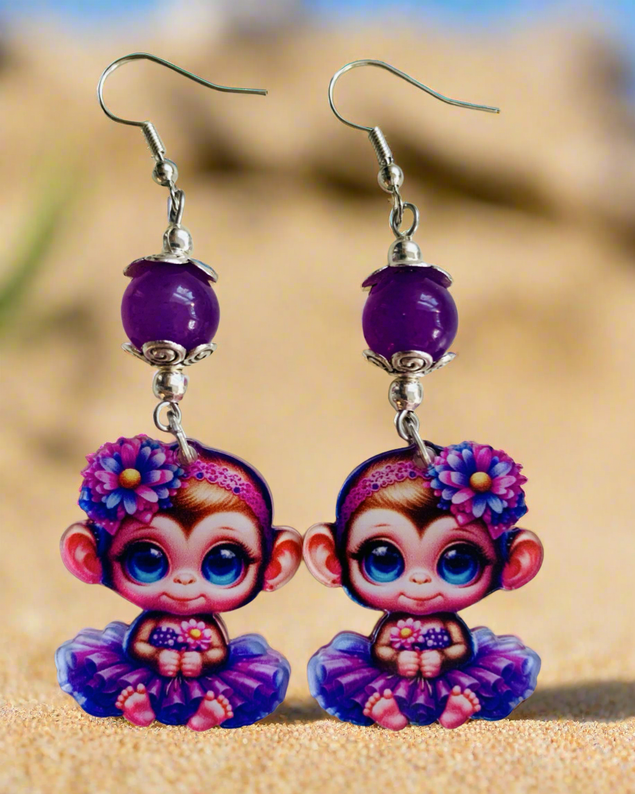 Acrylic Frilly Monkey Earrings