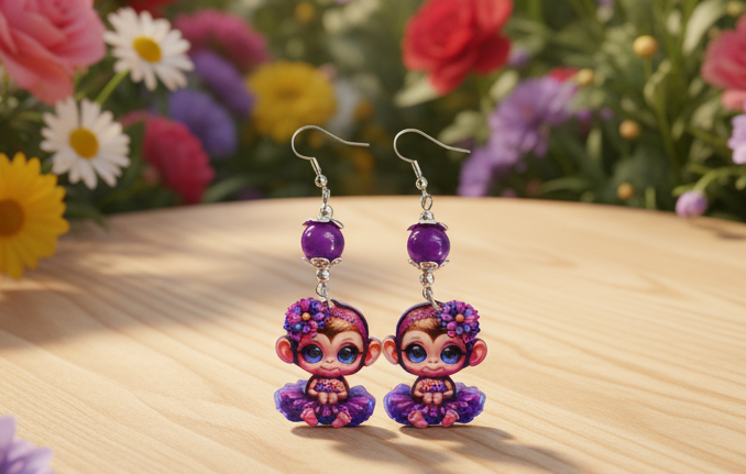 Acrylic Frilly Monkey Earrings