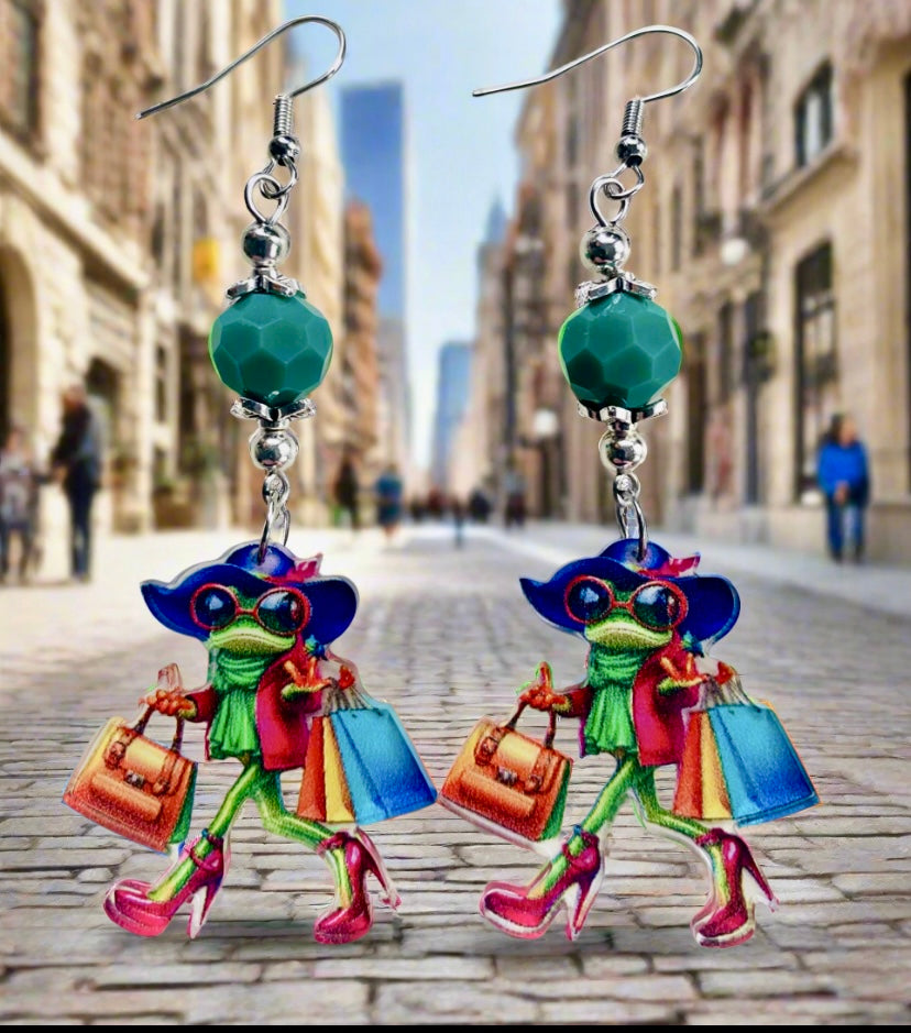 Acrylic Shopping Frog Earrings