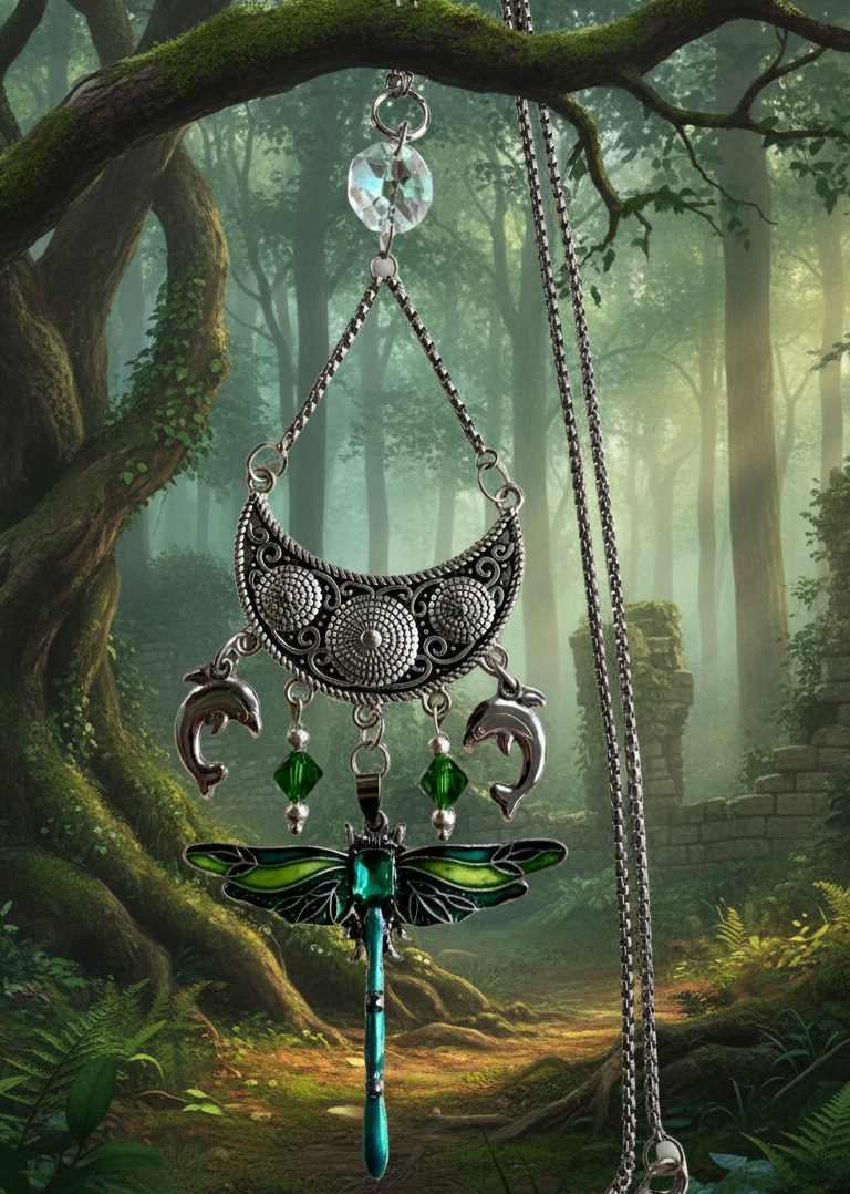 Emerald/Olive Green Dragonfly Pendant Necklace