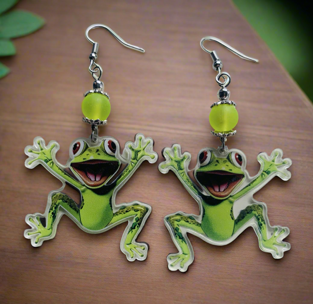 Happy Acrylic Frog Earrings