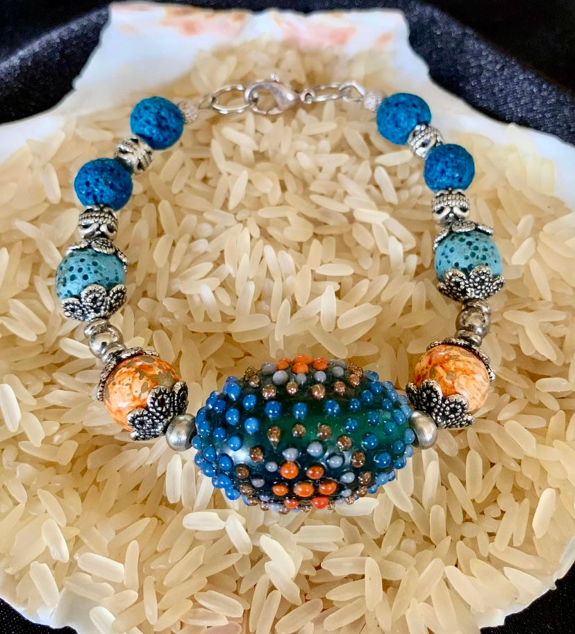 Essential Oil Diffuser with Lampwork Focal Bead Bracelet