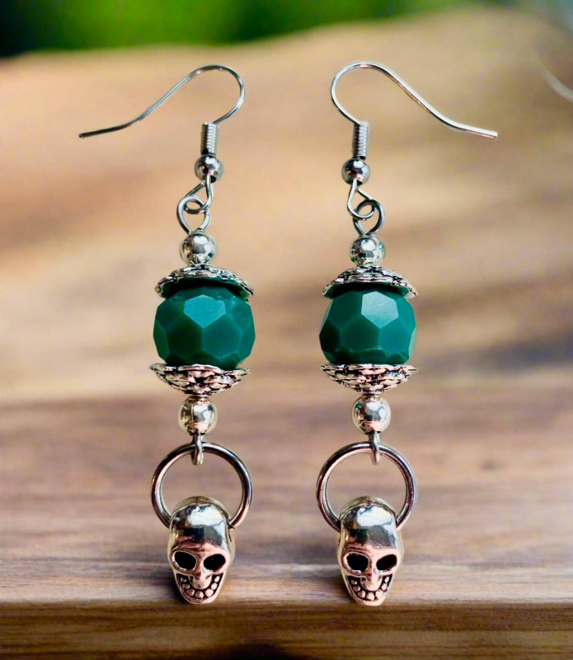 Stainless Steel Skull Charm Earrings