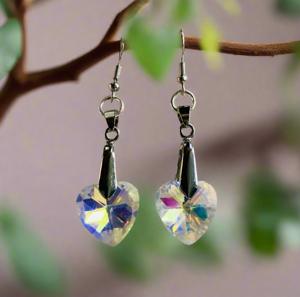 Heart Light-Reflecting Crystal Prism Earrings