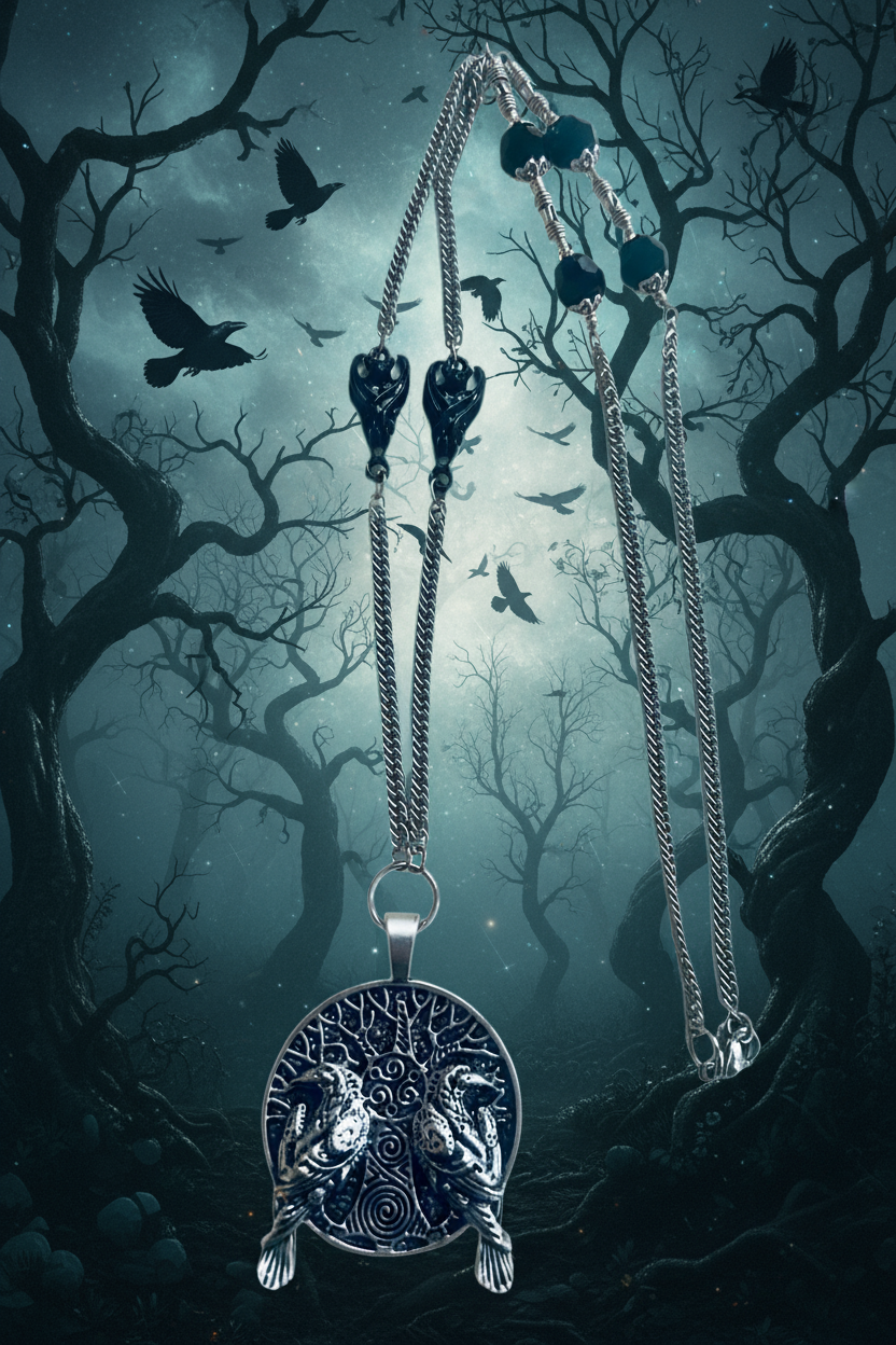 Zinc Alloy Raven/Tree of Life Pendant Necklace