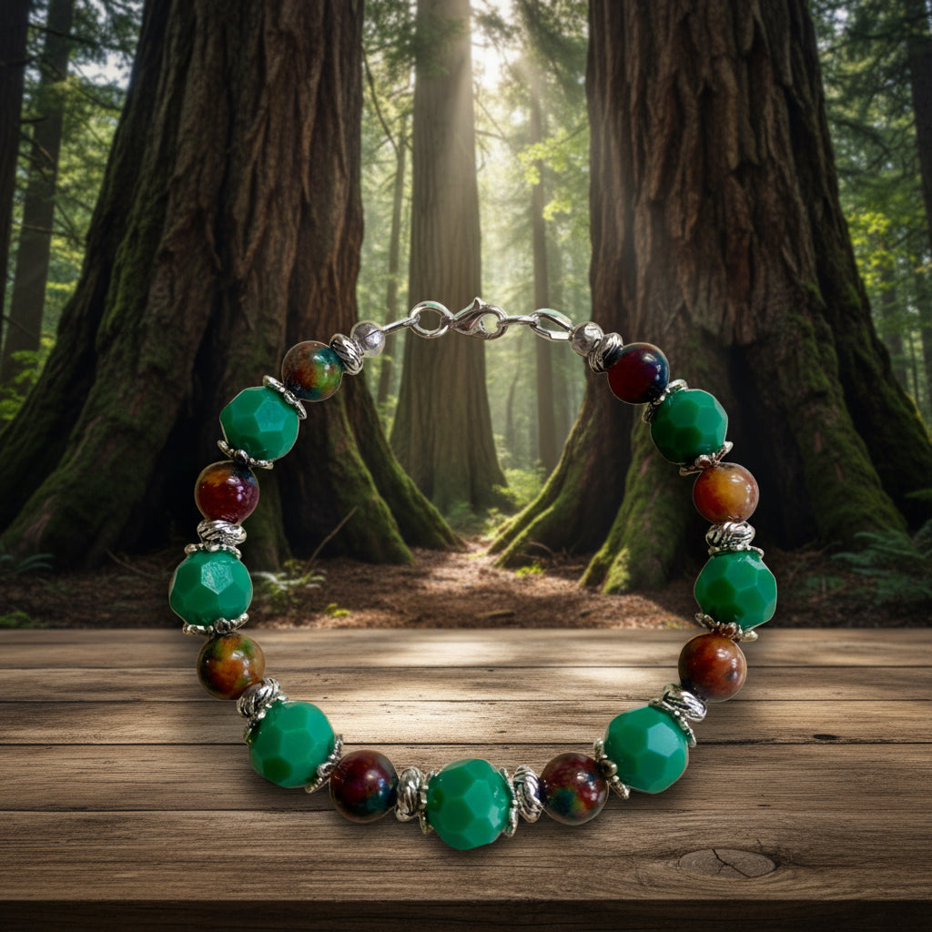 Teal Czech Glass & Ocean Jasper Stone Bead Bracelet