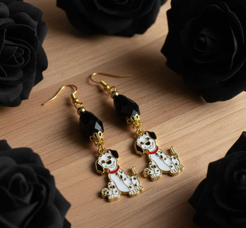 Dalmatian Pup Earrings with Teardrop Beads