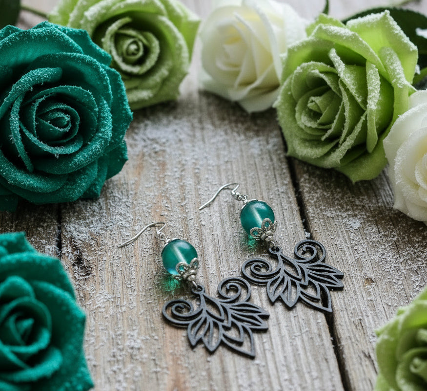 Lotus Flower Earrings with Seafoam Green Mermaid Glass Beads