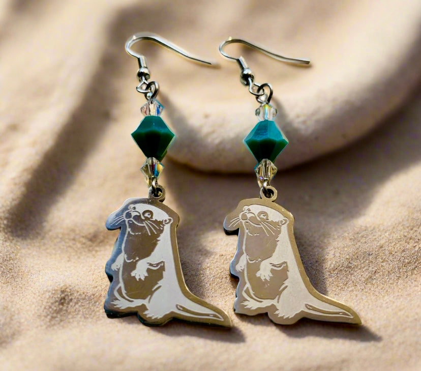 Stainless Steel Otter Charm Earrings