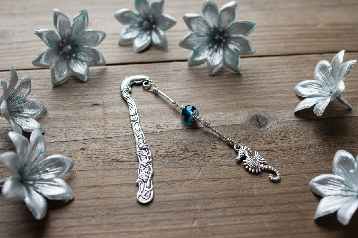 Mini Bookmark with Seahorse Charm & Teal Bead
