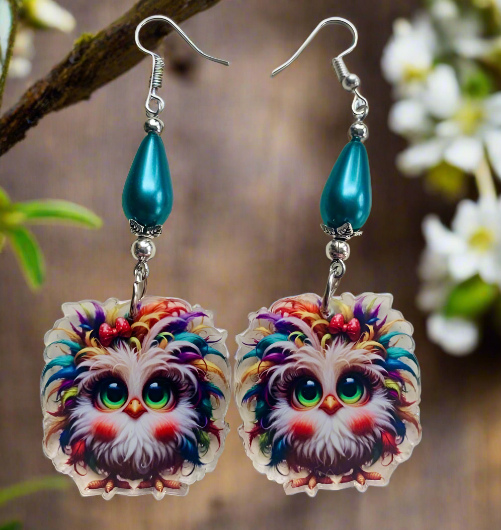 Acrylic Owl Charm Earrings