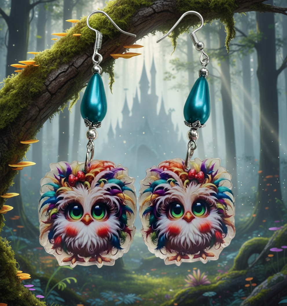Acrylic Owl Charm Earrings