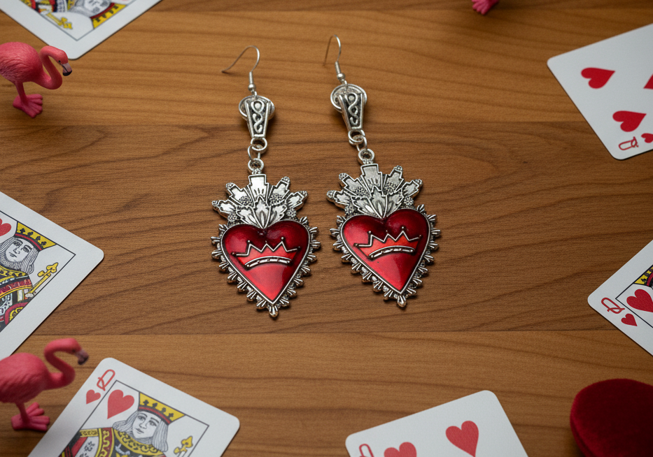 Tin Alloy Enameled Heart Earrings