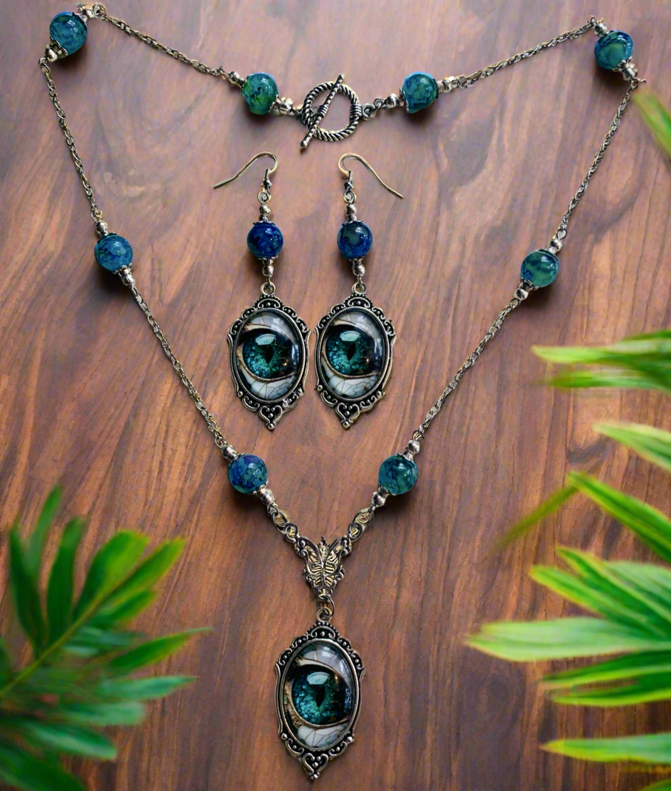 Glass Dragon Eye Pendant & Earring Set