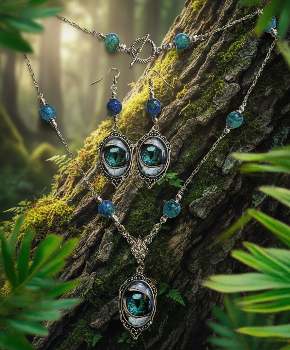 Glass Dragon Eye Pendant & Earring Set