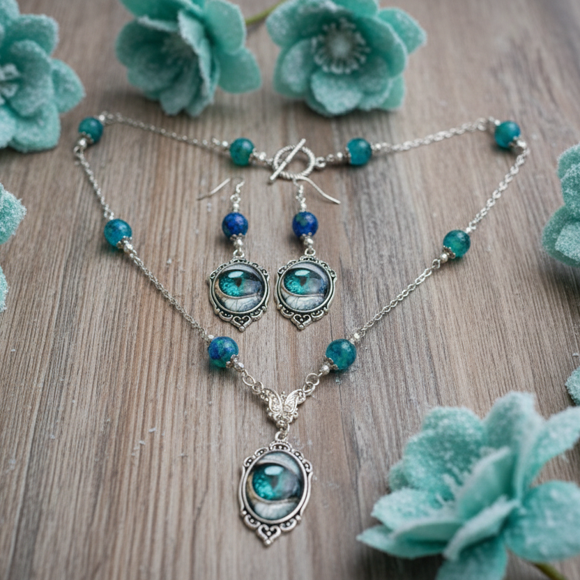Glass Dragon Eye Pendant & Earring Set