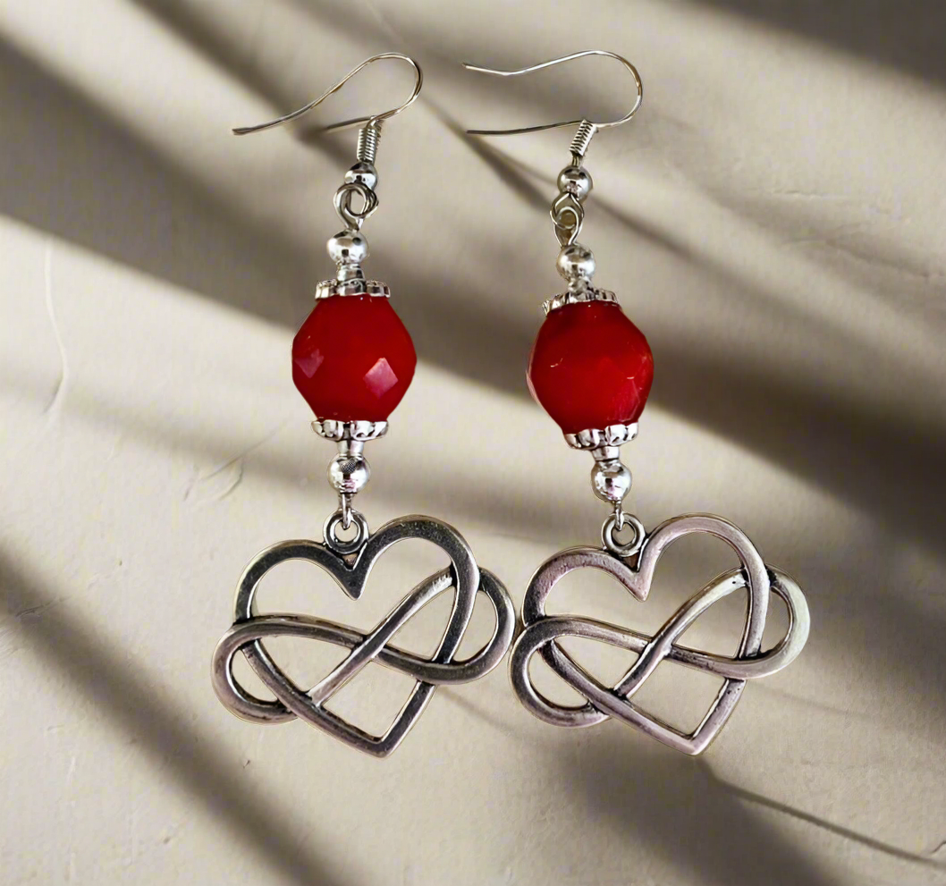 Czech Glass Bead/Heart Charm Earrings