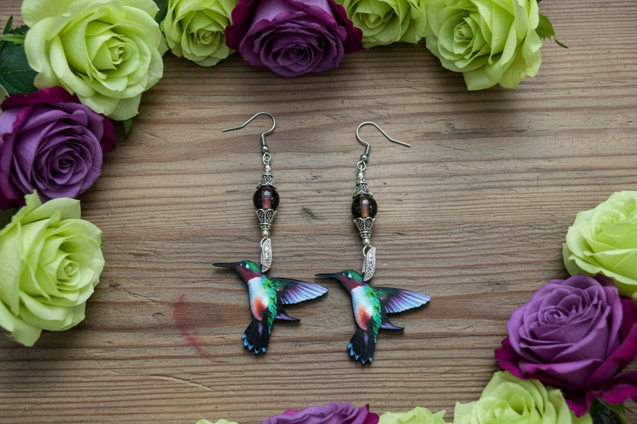 Acrylic Hummingbird Charm Earrings