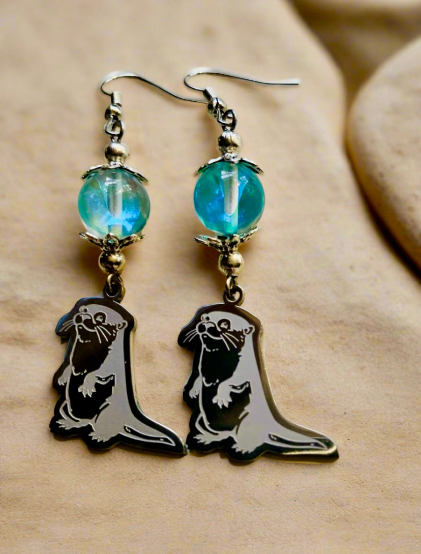 Stainless Steel Otter Charm Earrings