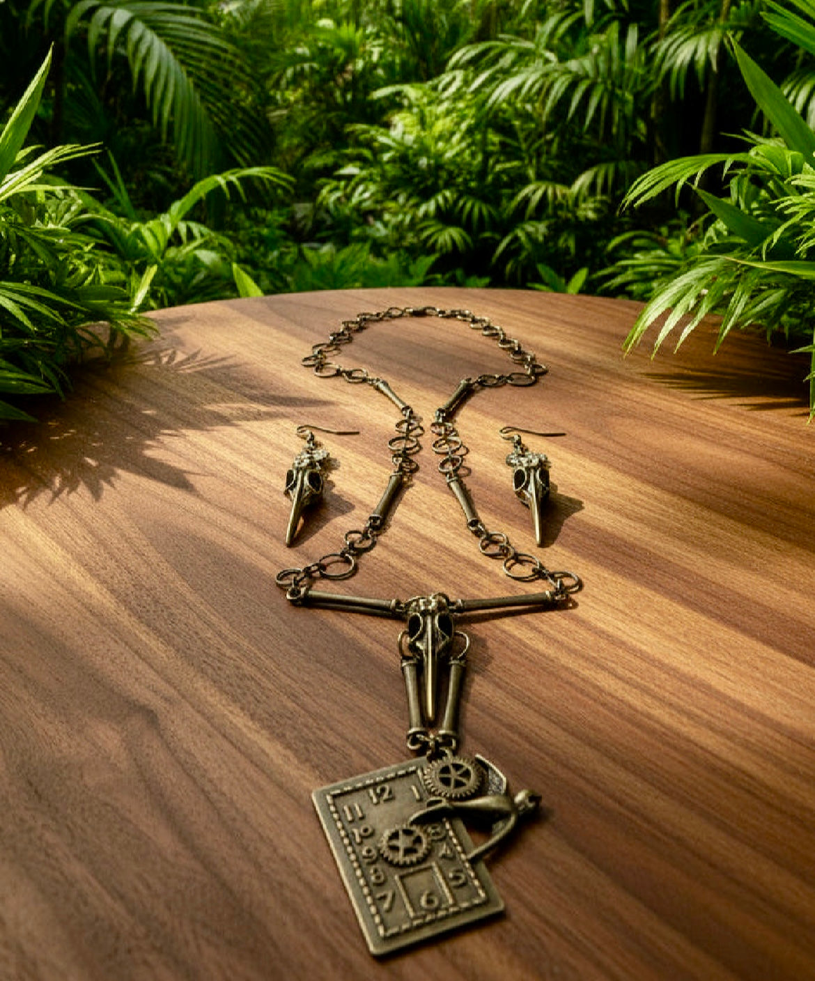 Steampunk/Raven Skull- Inspired Necklace & Earring Set