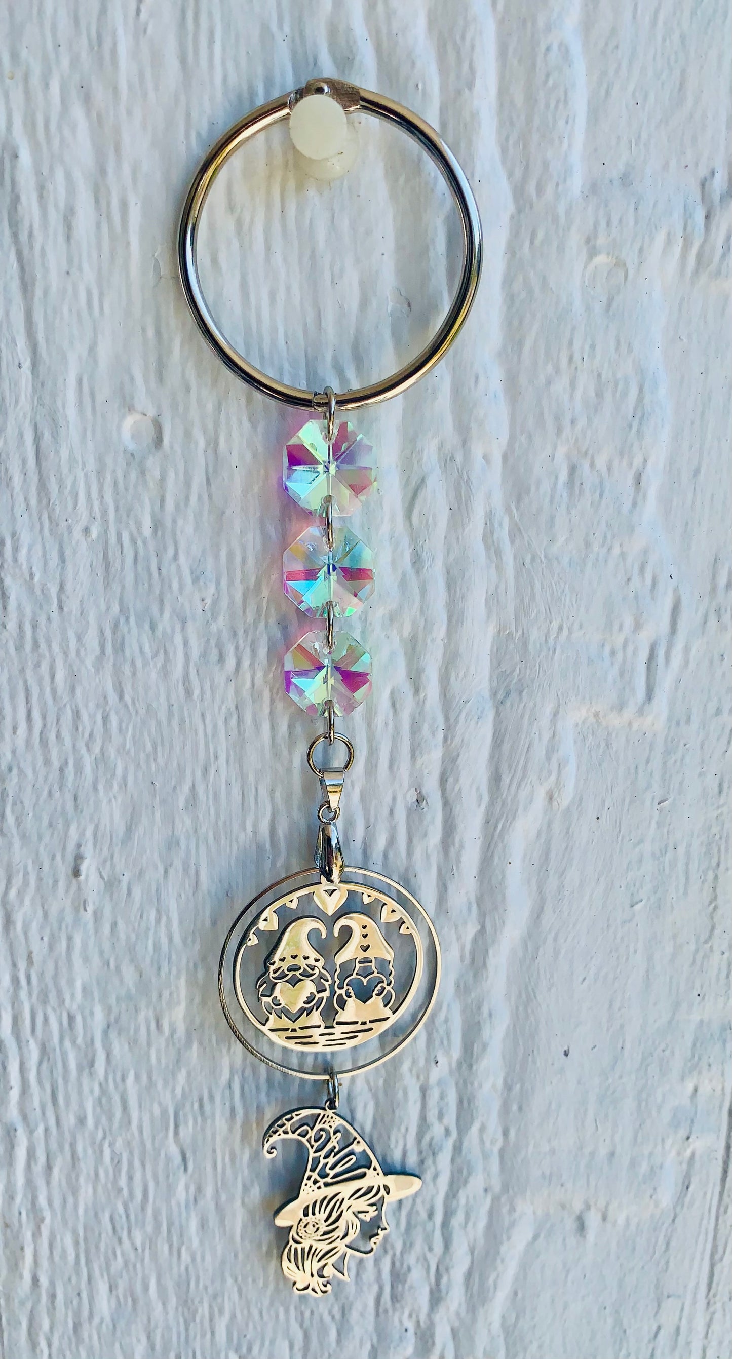 Rearview Mirror SunCatcher with Light-Reflecting Connectors & Gnome/Witchy Charms