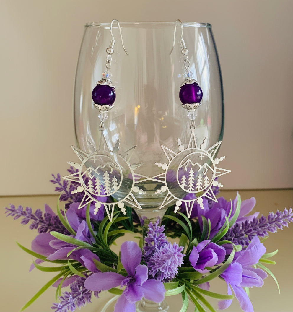 Stainless Steel Sun/Evergreen/Mountain Charm Earrings