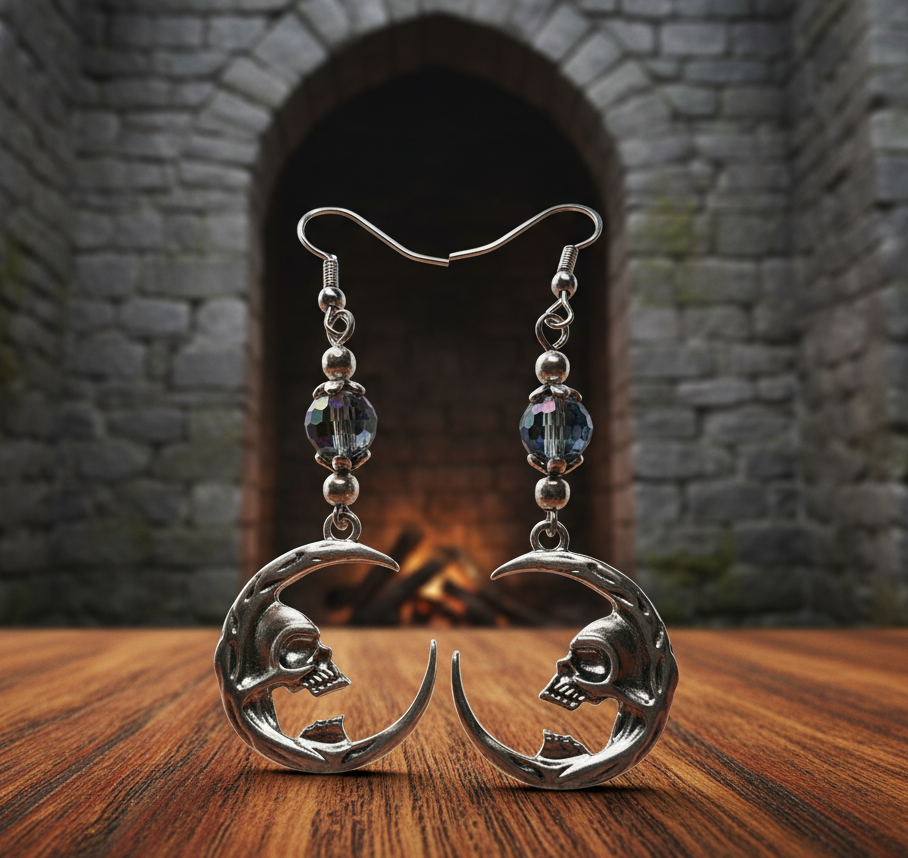 Crescent Moon/Skull Earrings