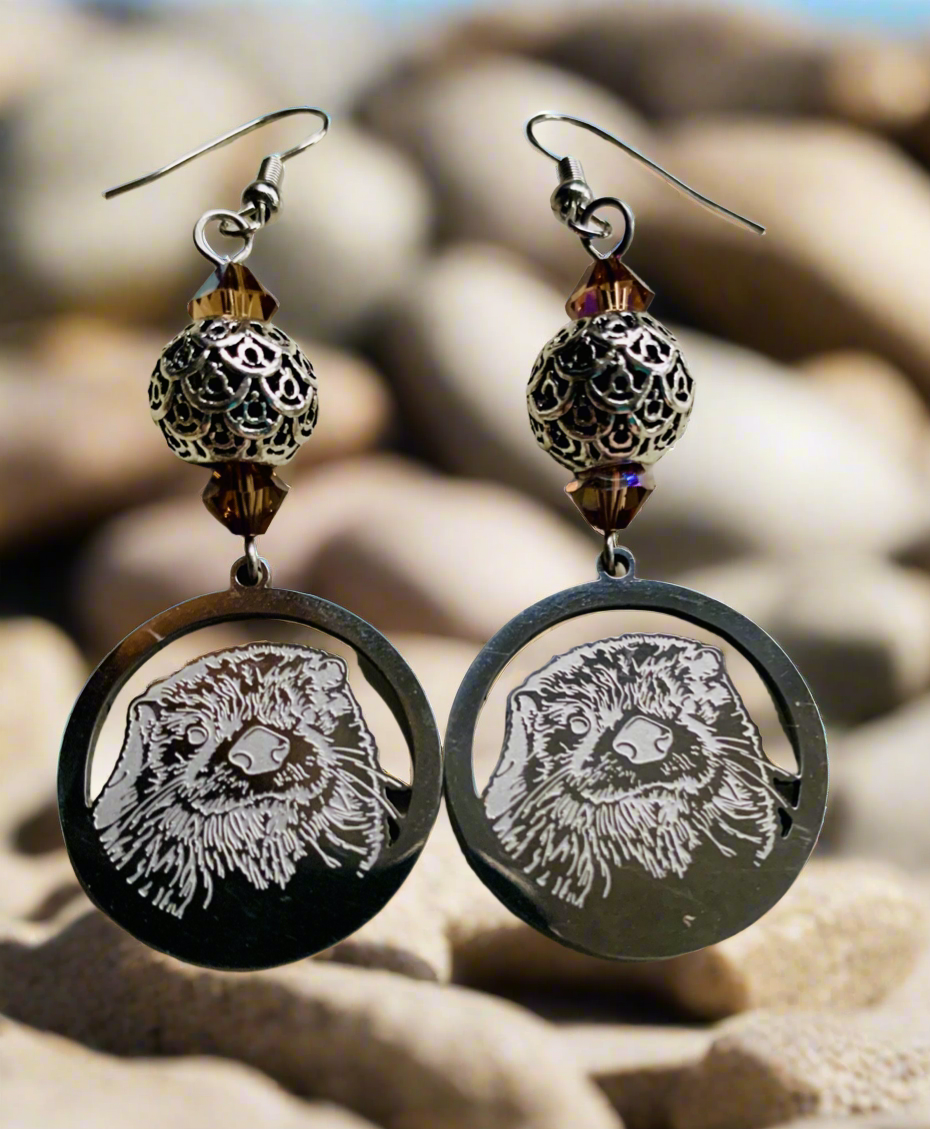 Otter Charm Earrings with Amber Crystals
