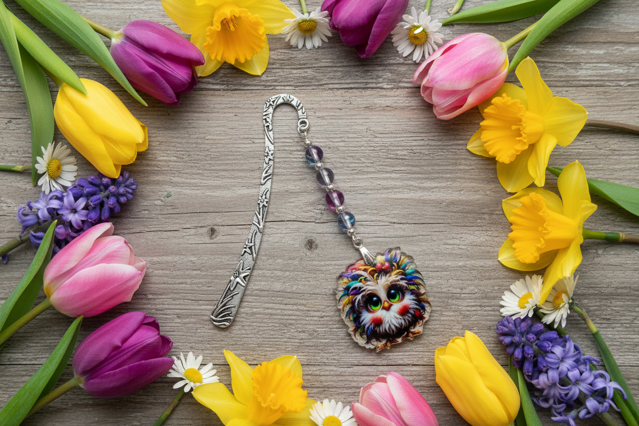 Mini Bookmark with Acrylic Owl & Mermaid Glass Beads
